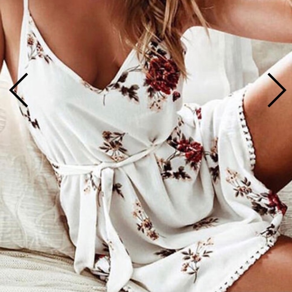 White Floral Spaghetti Strap Mini Dress - Picture 3 of 11
